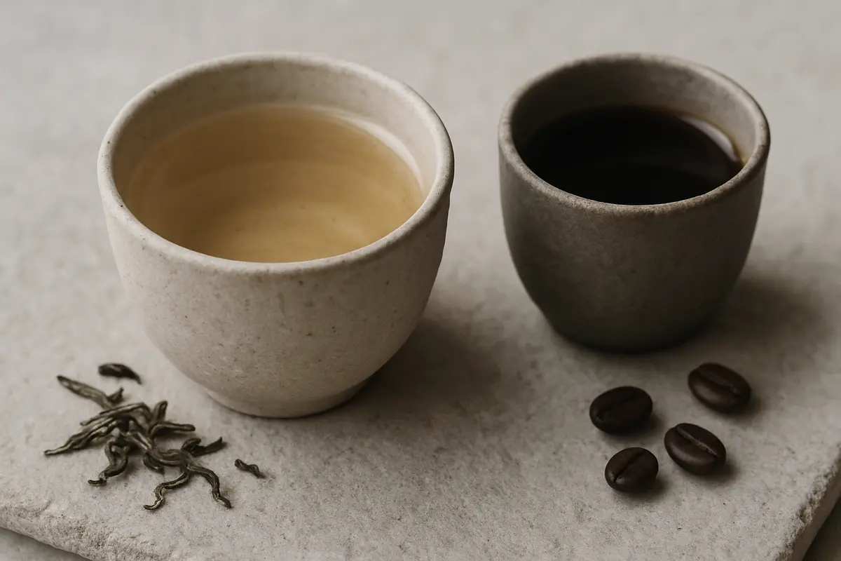 A flat lay arrangement of loose leaf teas in various stages of preparation, warm editorial style, soft diffused natural light