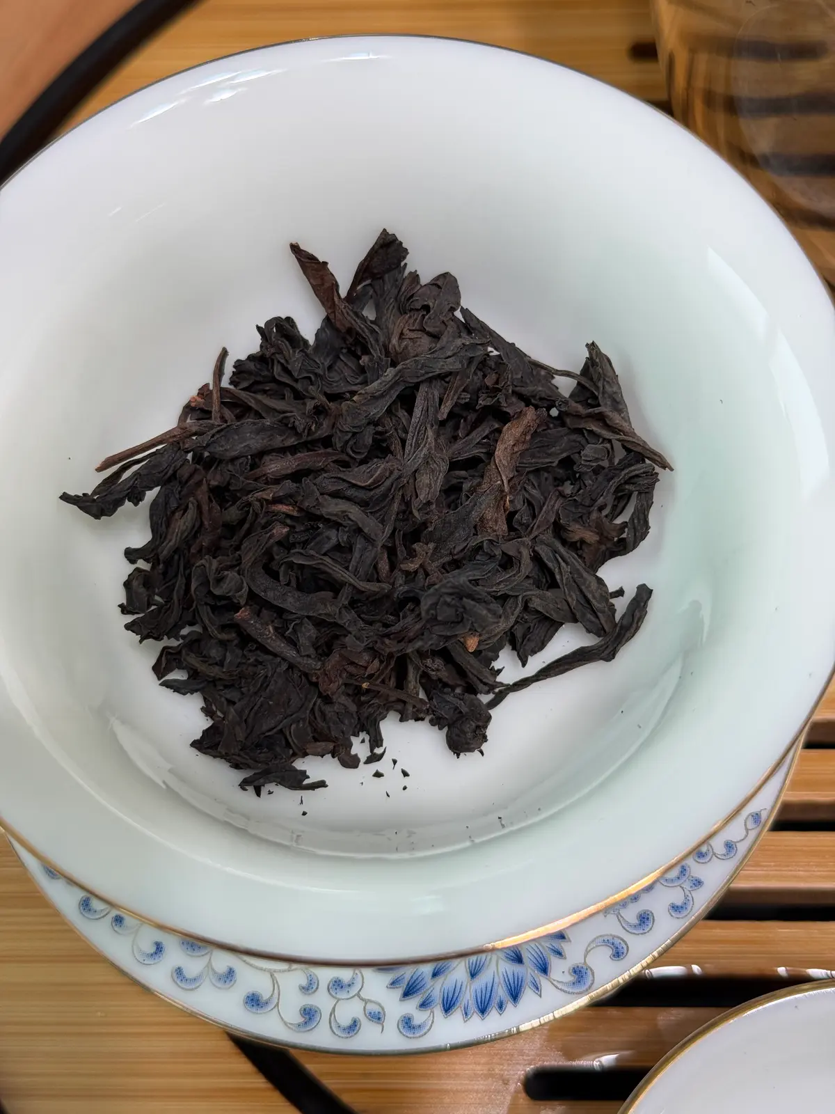 13-Year Aged Da Hong Pao — dry leaves in gaiwan